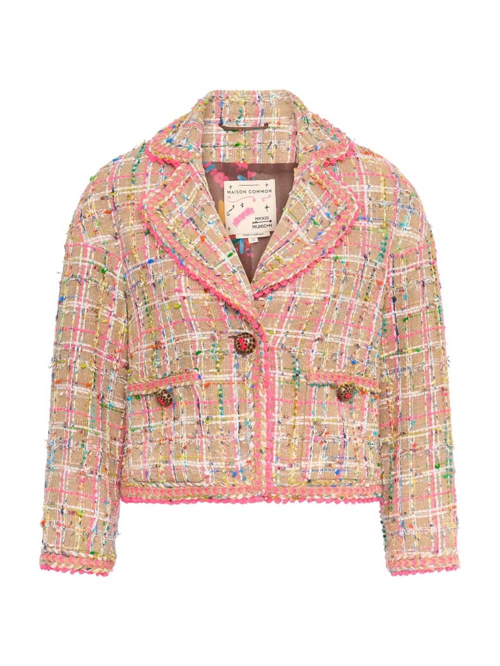 Maison Common Plaid Tweed Jacket With Neon Trimming NWT $2995 size 40